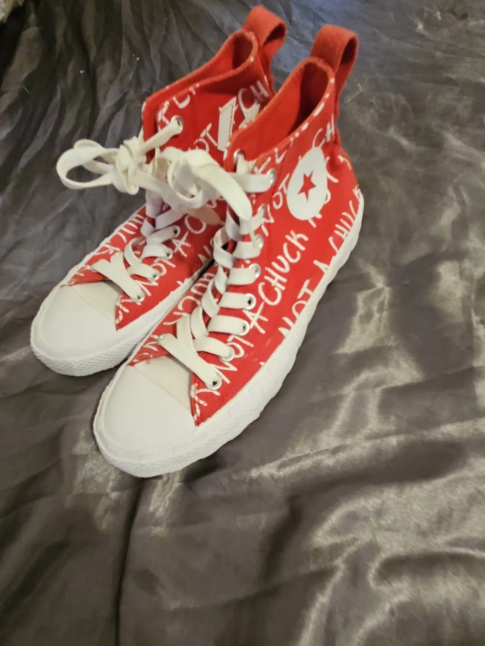 Converse High Top Sneakers - Red & White Script